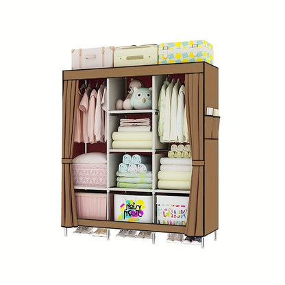 The Elegant Cloth Wardrobe features a durable steel frame, dustproof design, and foldable closet cabinet for storing clothes, pillows, and quilts. Effortlessly organize and store your items with this stylish and sturdy home storage solution.