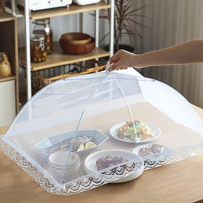 Removable and washable outdoor food cover for tables, protects from insects.