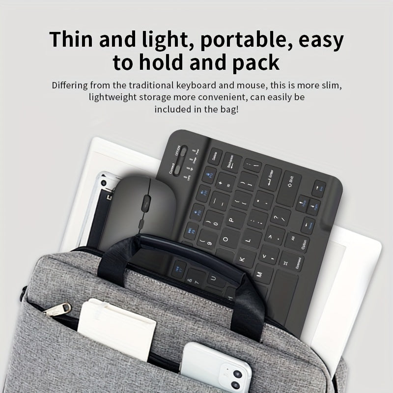 Thin wireless keyboard and mouse combo for iPad, tablet, and laptop.