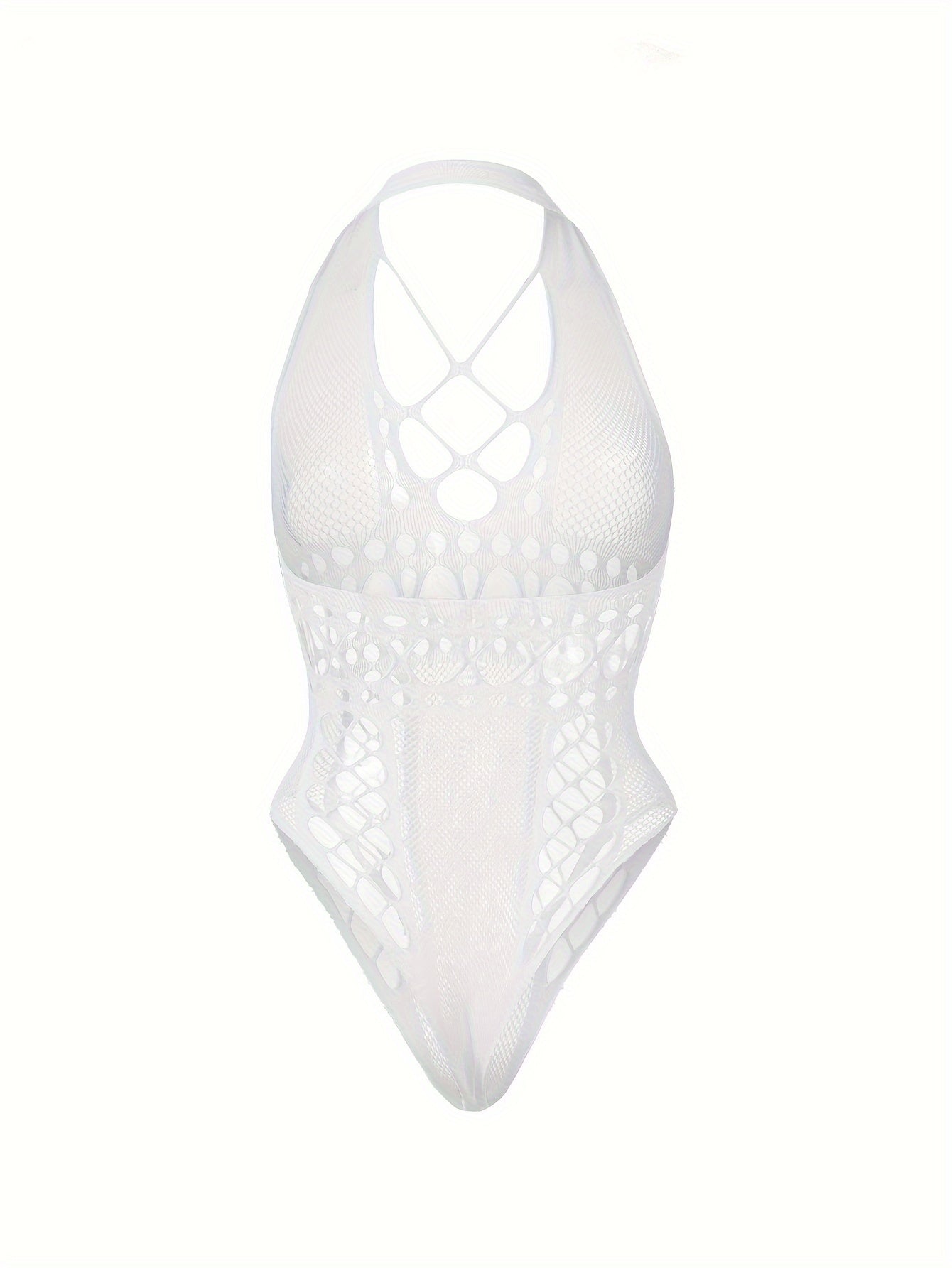 Jozibali ipli halter bo'yin bodysuit, to'rli tafsilotlar bilan - ayollar uchun ichki kiyim.