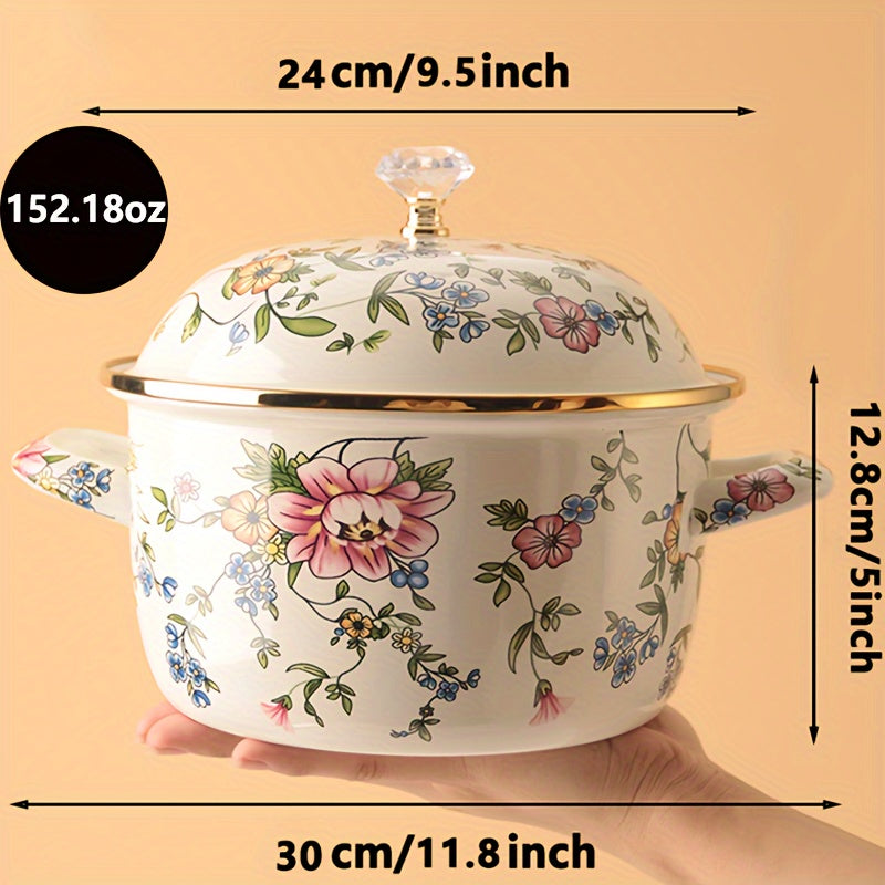 One-piece Enamel Thickened Double Ear Soup Pot, High-temperature Resistant Stew Pot suitable for Electric Stove, Gas Universal, and Kitchenware, Essential for Home Kitchens.