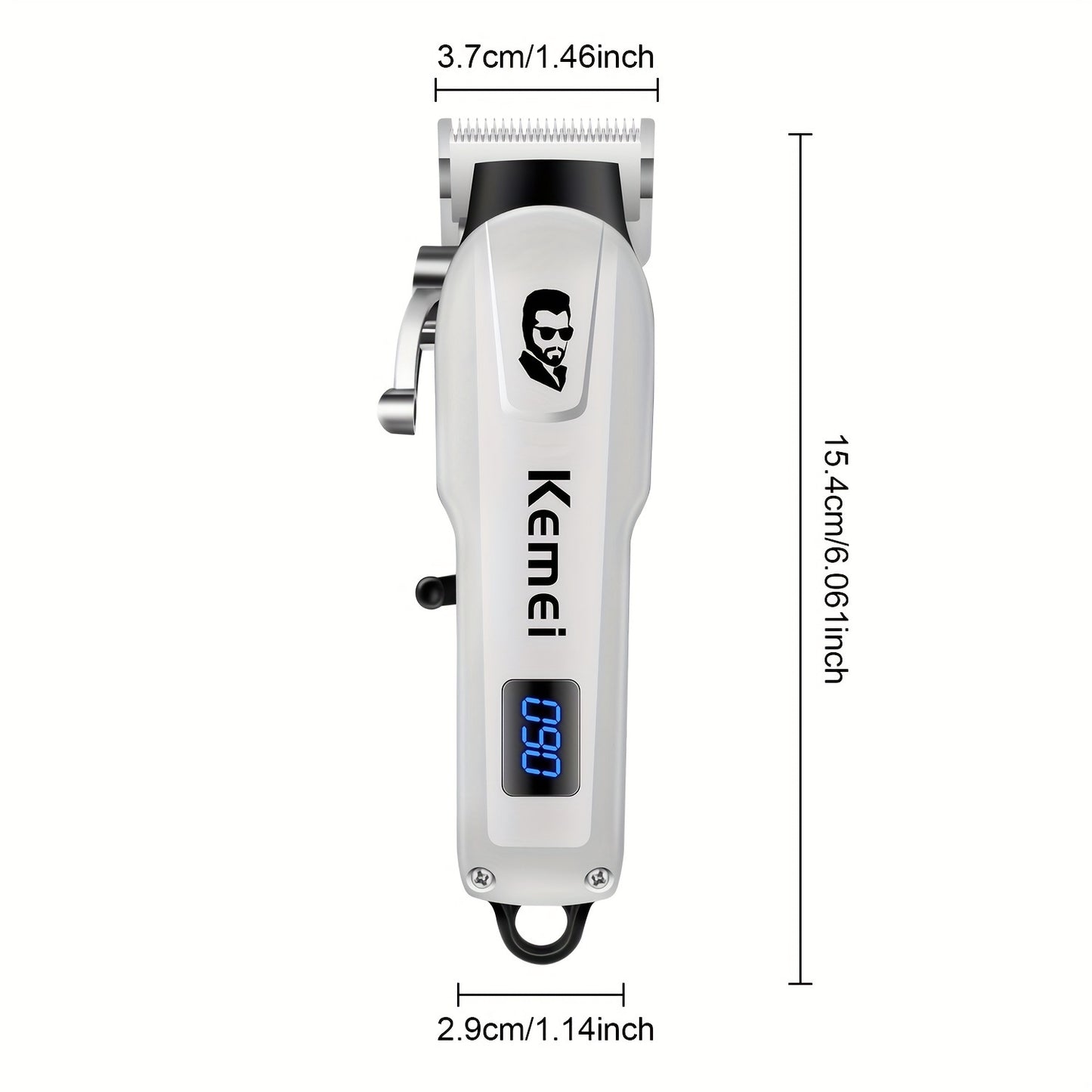 Kemei Electric Hair Clipper with LED LCD, Rechargeable, 6-inch Trimmer, Portable Carving Oil Clippers, Lithium Battery, Includes Limit Comb, for Home & Car Use