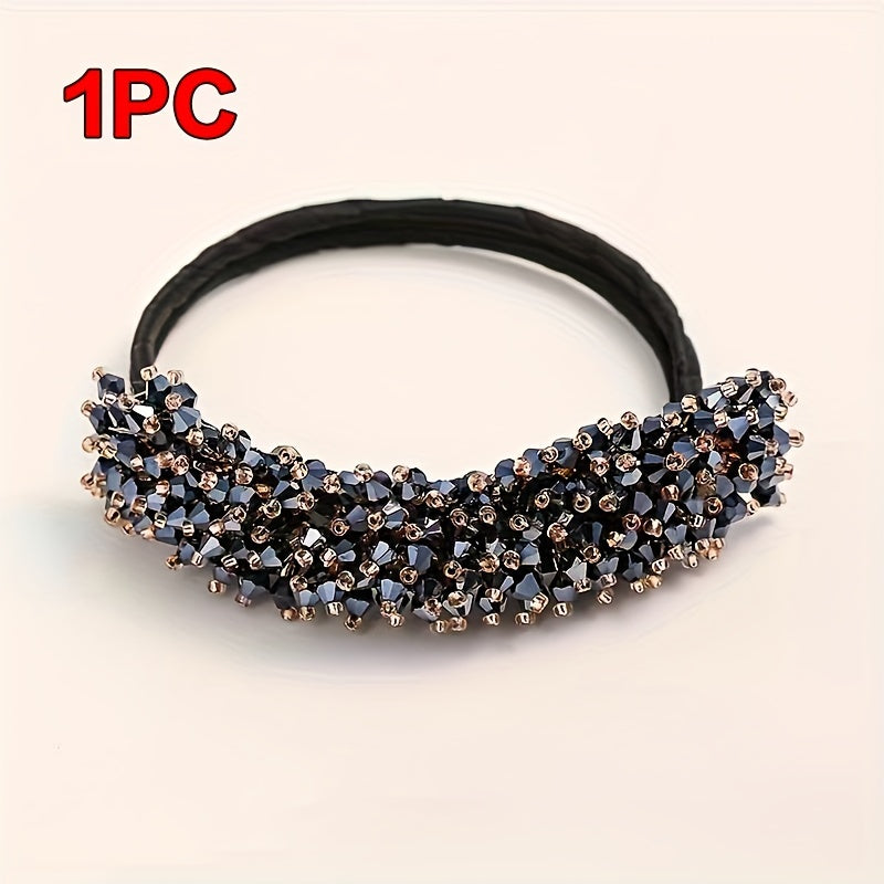 Elastic hair tie with sparkling crystal decorative hair loops for stylish women's hair accessories.