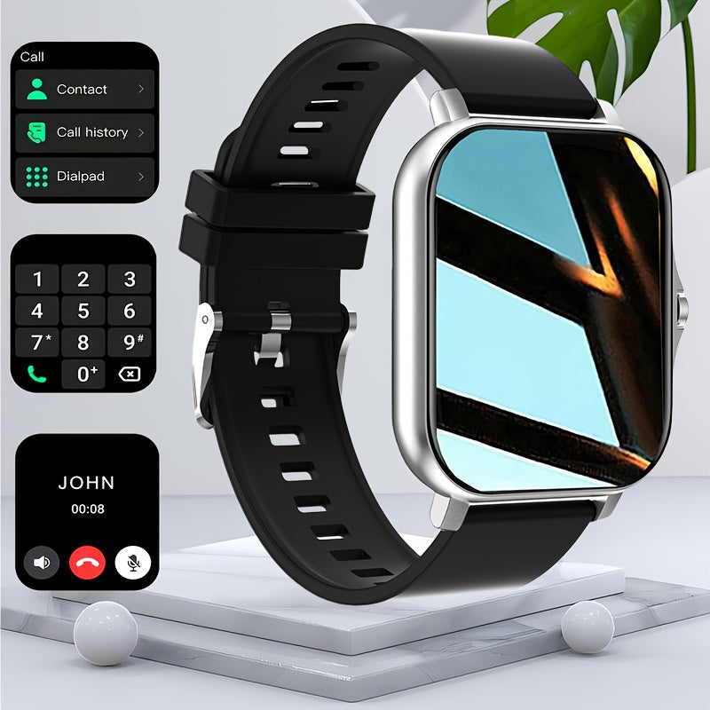 Zinc Alloy Smart Watch for Men and Women, with Wireless Calls, Fitness Monitoring, USB Rechargeable, and Smartwatch App Compatibility.