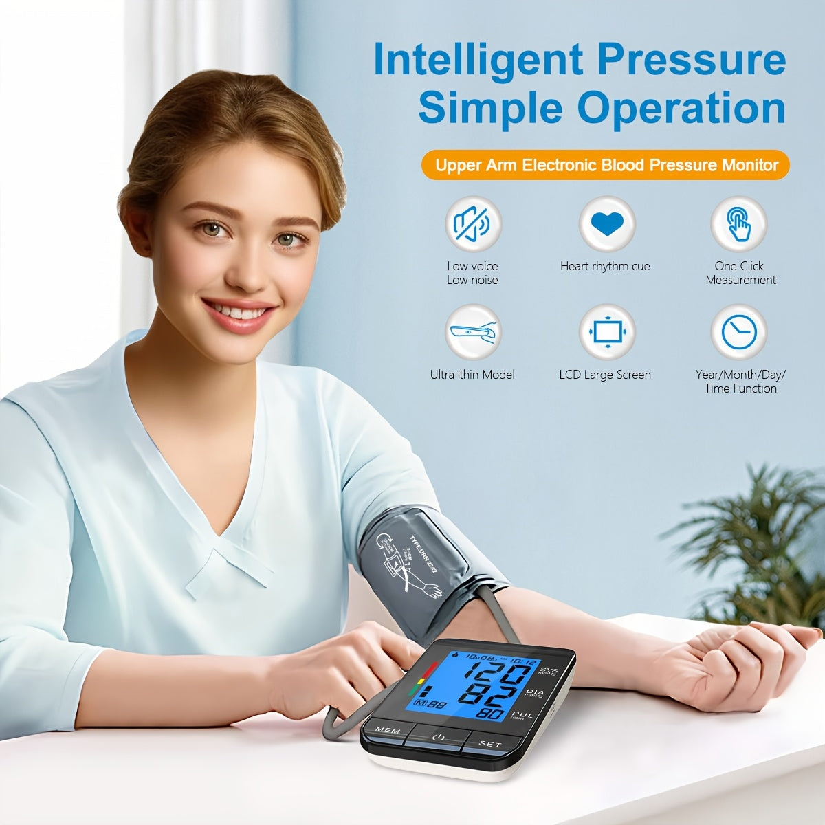 Home Blood Pressure Monitor with Oversized Dual Cuff, Large LCD Display, Fully Automated Digital Sphygmomanometer including USB Cable