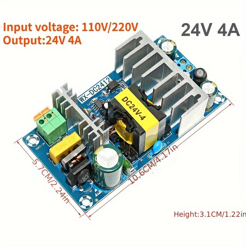 Industrial-grade AC to DC isolated switch power supply module with precise voltage control, compact design, copper quick connect terminals, and efficient conversion. Features heat sink