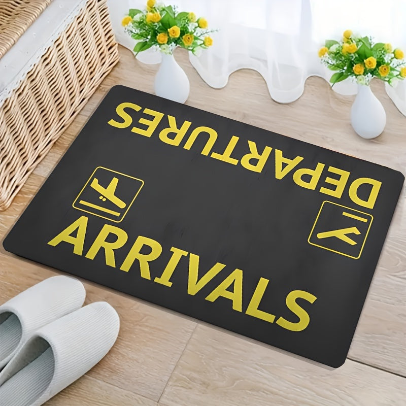 Chic Airport-Inspired Door Mat featuring Non-Slip Backing - Highly Absorbent, Easy to Clean Rug for Bedroom, Kitchen, Home Balcony & Indoor Entryway - Modern Black with Yellow Airplane Symbol Design