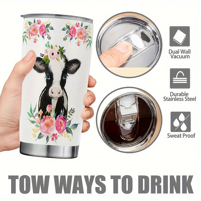 1pc, 20oz stainless steel tumbler with cow print design, perfect for gifting to loved ones.