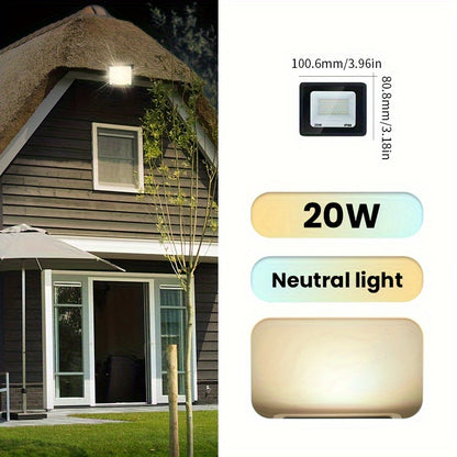 Aluminum LED floodlight suitable for outdoor use, ranging from 10-300W. Ideal for garden or playground lighting.