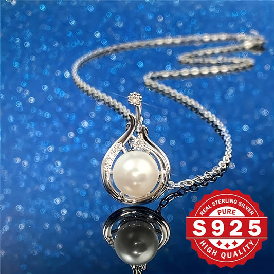 Vintage Elegant Style Jewelry: 925 Sterling Silver Teardrop Pendant Necklace featuring Shell Pearl - Hypoallergenic Mother's Day Gifts For Women.