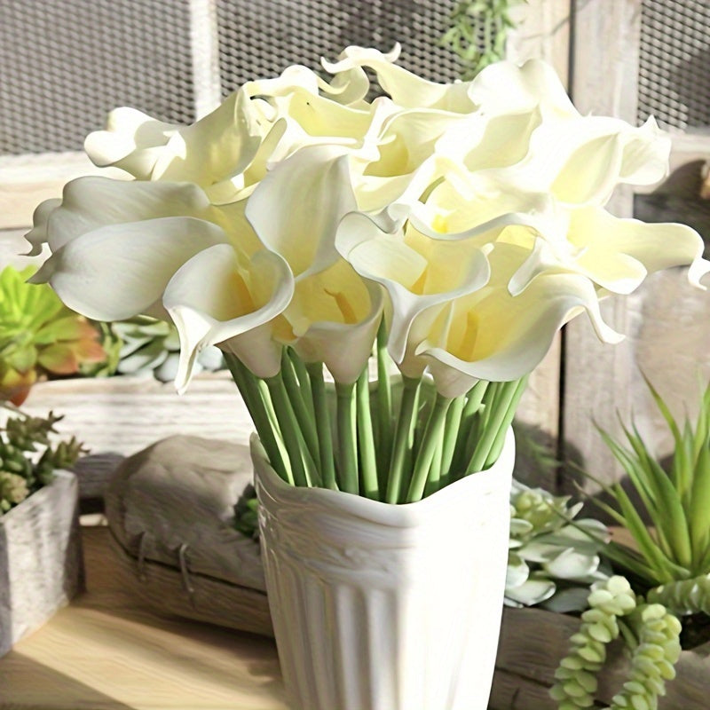 10-piece lifelike Calla Lily bouquet - perfect for weddings, parties, and home decor. Real touch, maintenance-free, and seasonal accents.