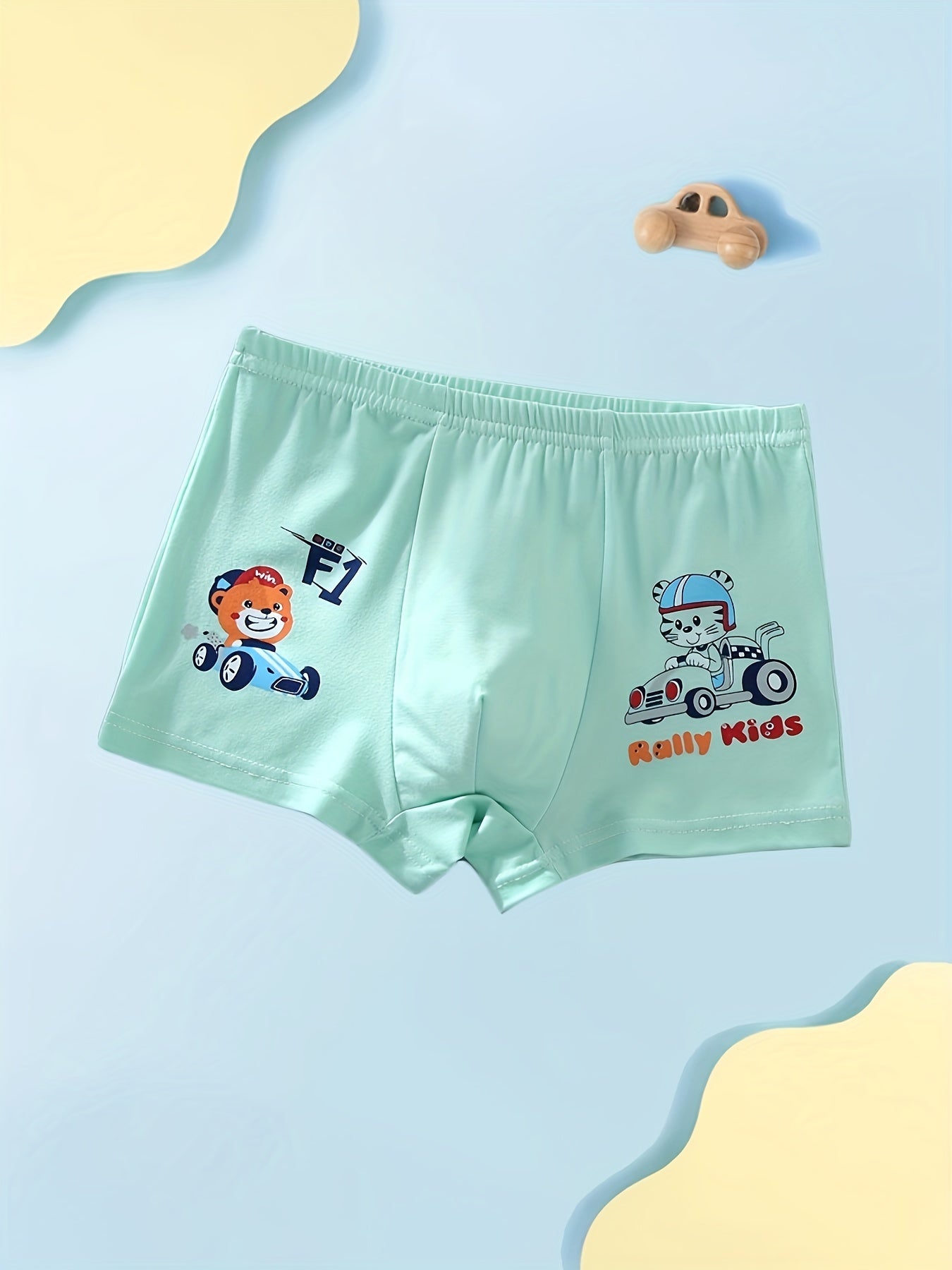 4-Pack of boys' cartoon racing pattern boxer briefs made of comfortable and breathable polyester knit fabric. Features elastic waistband and regular fit perfect for active boys in sports