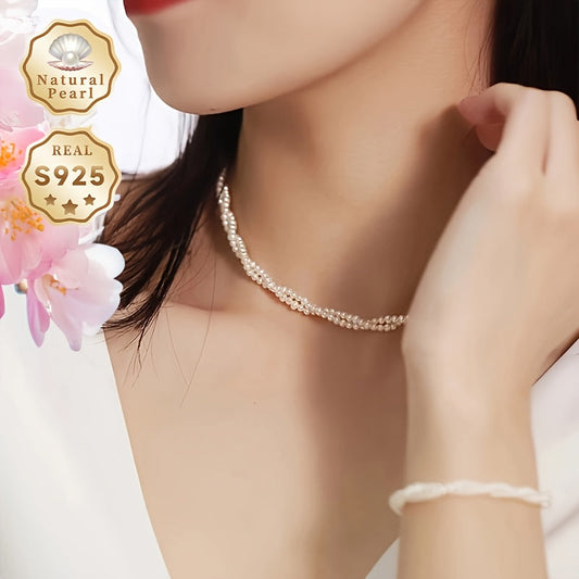 Elegant Freshwater Pearl Necklace for Women - Vintage & Sexy Style, featuring S925 Silver and comes with a Gift Box. Ideal for Everyday Wear or as a Gift.