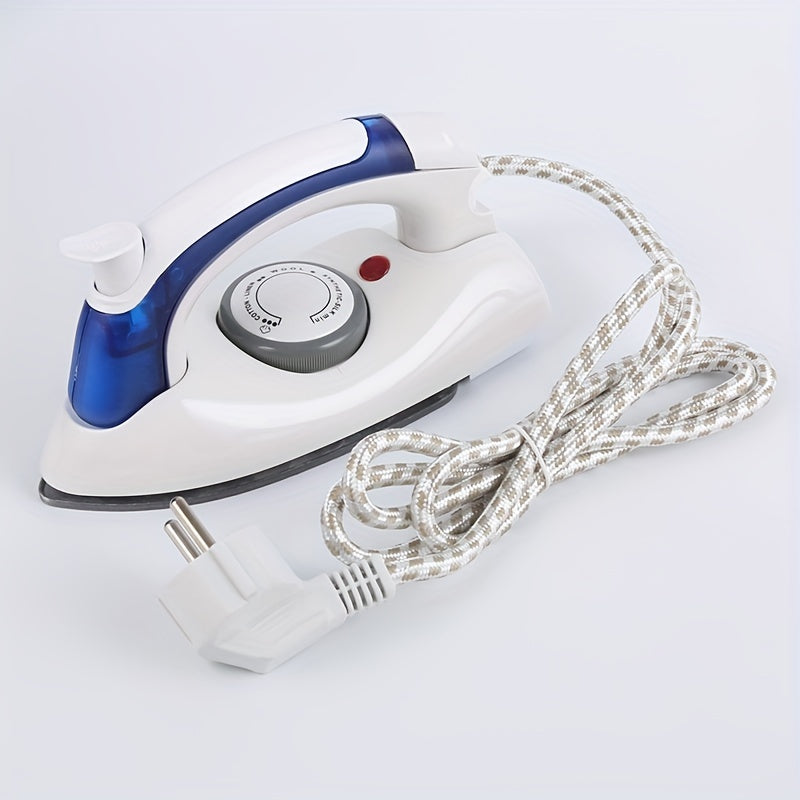 Portable Foldable Steam Travel Electric Iron with a Compact Size, Non-Stick Soleplate, Soft Touch Handle, Horizontal or Vertical Use, in White and Blue