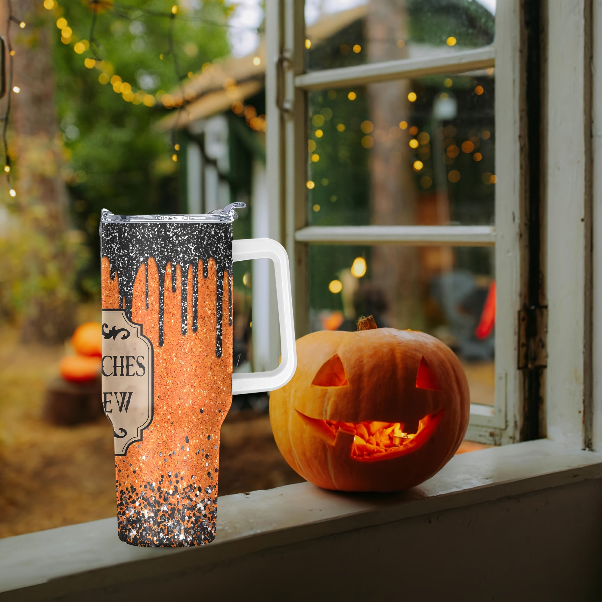 Stainless steel tumbler with handle & straw, perfect for gifts on holidays like Halloween, Christmas, Father's & Mother's Day. Non-toxic, leakproof design, 40oz capacity.