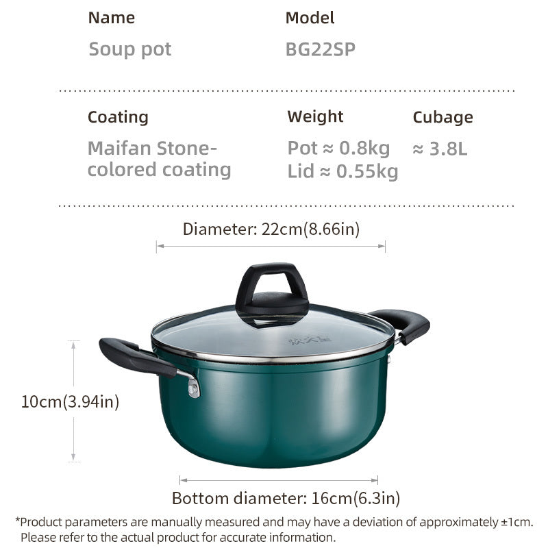 22cm Multi-Purpose Stew Pot with Glass Lid by Cooker King - Non-Stick, PFOA-Free, Suitable for Induction and Gas Stovetops, Features Dual Handles for Soup and Noodles