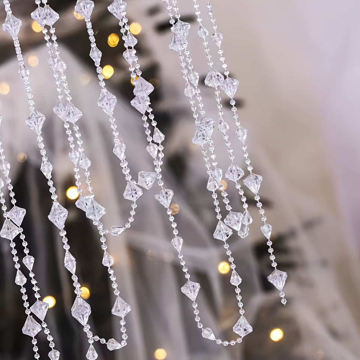 1pc Elegant 3m Acrylic Crystal Bead Garland in Sparkling White & Clear Beads for DIY Wedding, Christmas Tree, Ceiling Decor | Versatile Hanging Decoration for Holidays & Engagements, Engagement Party | Festive Lighting | Unlit Decor