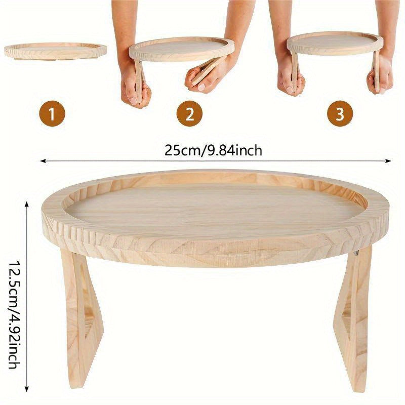 Bamboo Sofa Armrest Tray: A Round Fold-Out Side Table, Portable Wooden TV Table, and Drink Rack for Christmas & Halloween, Perfect for All-Season Use