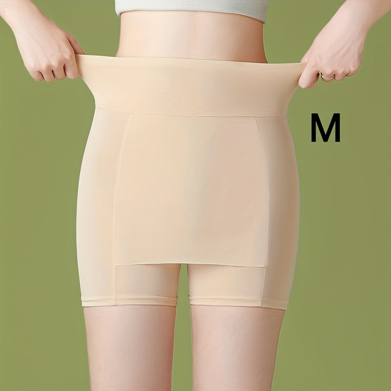 Seamless high waist shaping shorts for women with tummy control and slimming features, made of lightweight double layer ice silk.