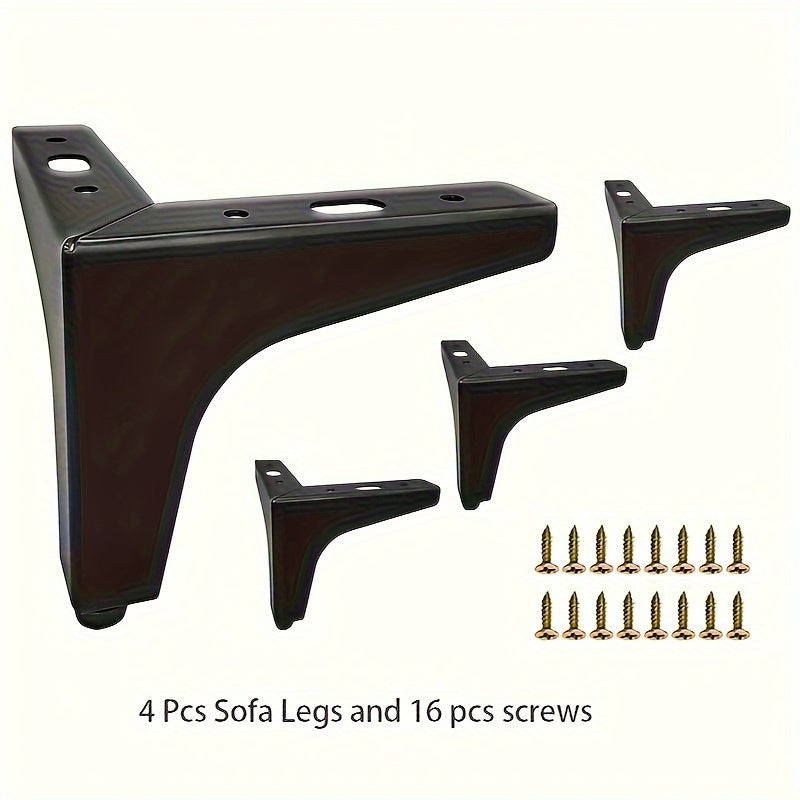 Four pieces of modern style furniture legs made of metal, available in luxury golden triangle design in black, golden, and silvery colors. Suitable for tables, cabinets, boards, sofas, and chairs. Comes in four specifications: 10cm/3.9in, 13cm/5.1in