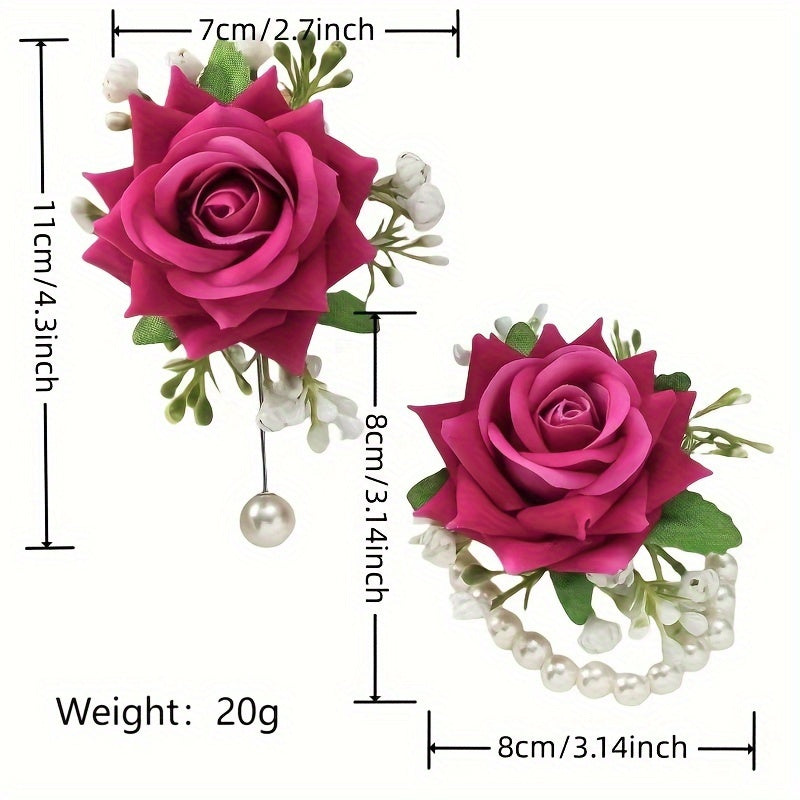 Bridal party accessories such as wrist and chest flowers resembling roses, suitable for bridesmaids, sisters, groomsmen, bride and groom, along with forest-inspired wrist flowers for a unique touch.