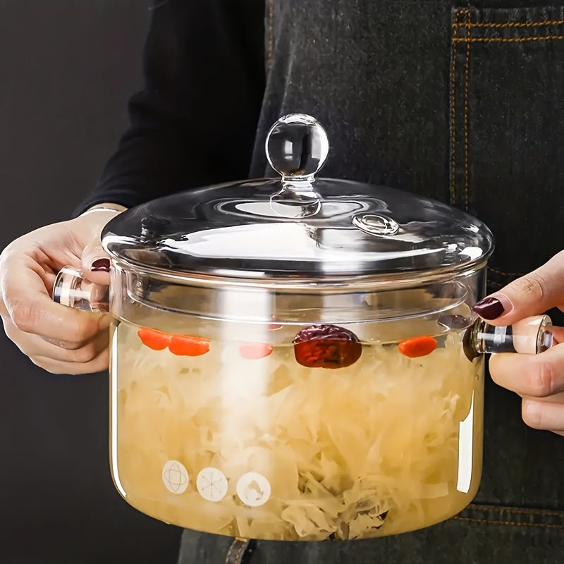 Large Capacity Glass Saucepan with Lid - High-Temperature Resistant - Versatile Cookware for Soups, Stews, Noodles, Milk, and Silvery Ear Soup - Perfect for Youngsters