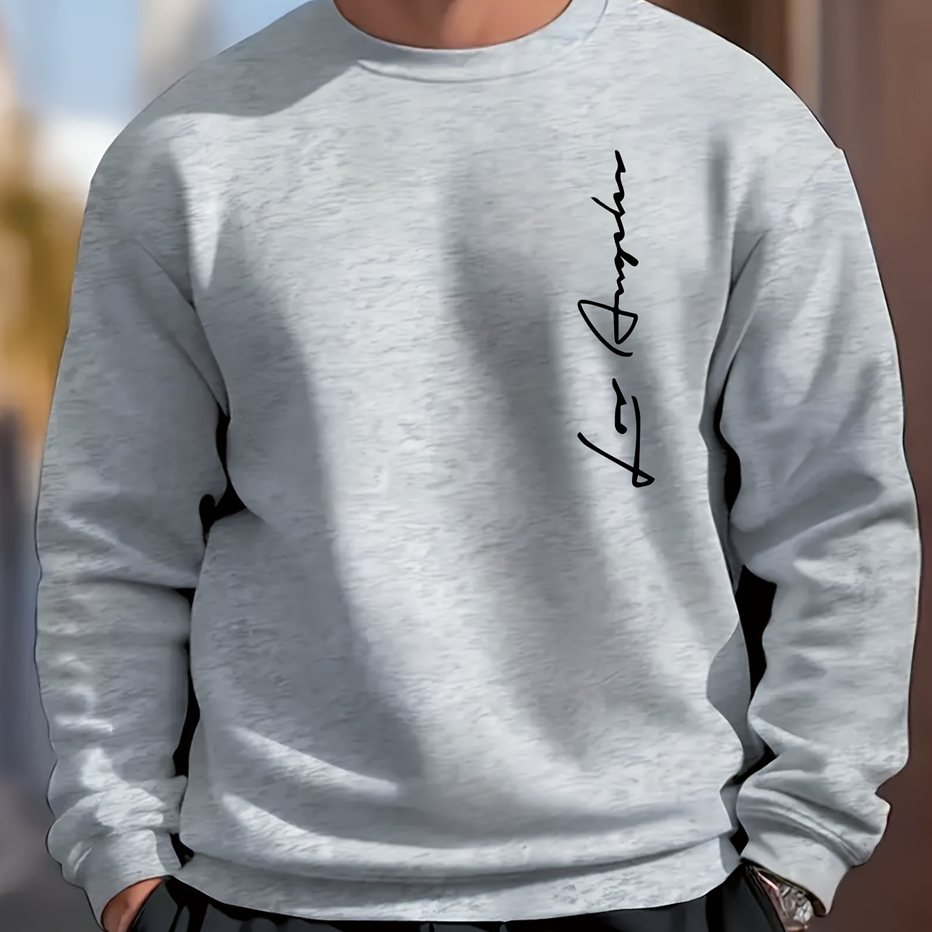 Men's plus size sweatshirt with geometric print on polyester knit fabric, pullover style with slight stretch.