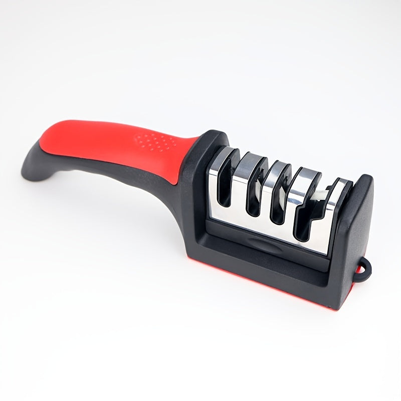 Professional 4-stage kitchen knife sharpener with tungsten, diamond, and ceramic stones.