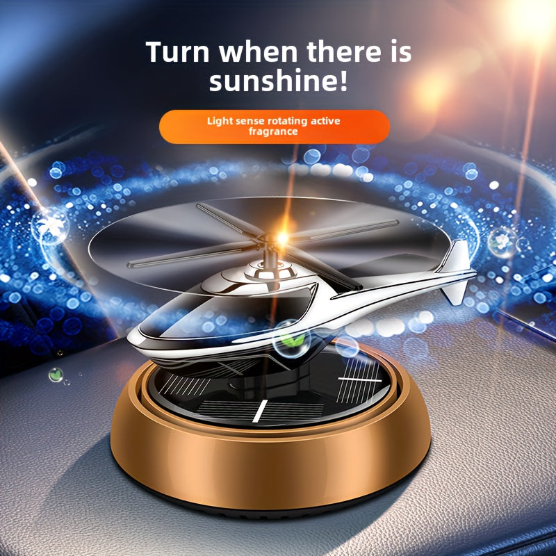 Car perfume diffuser with solar-powered aromatherapy helicopter decoration and air freshener. Ideal car accessory gift.