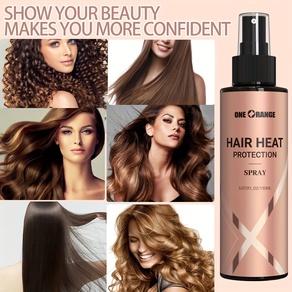 150ml Hair Heat Protection Spray with Keratin for moisture and elasticity.