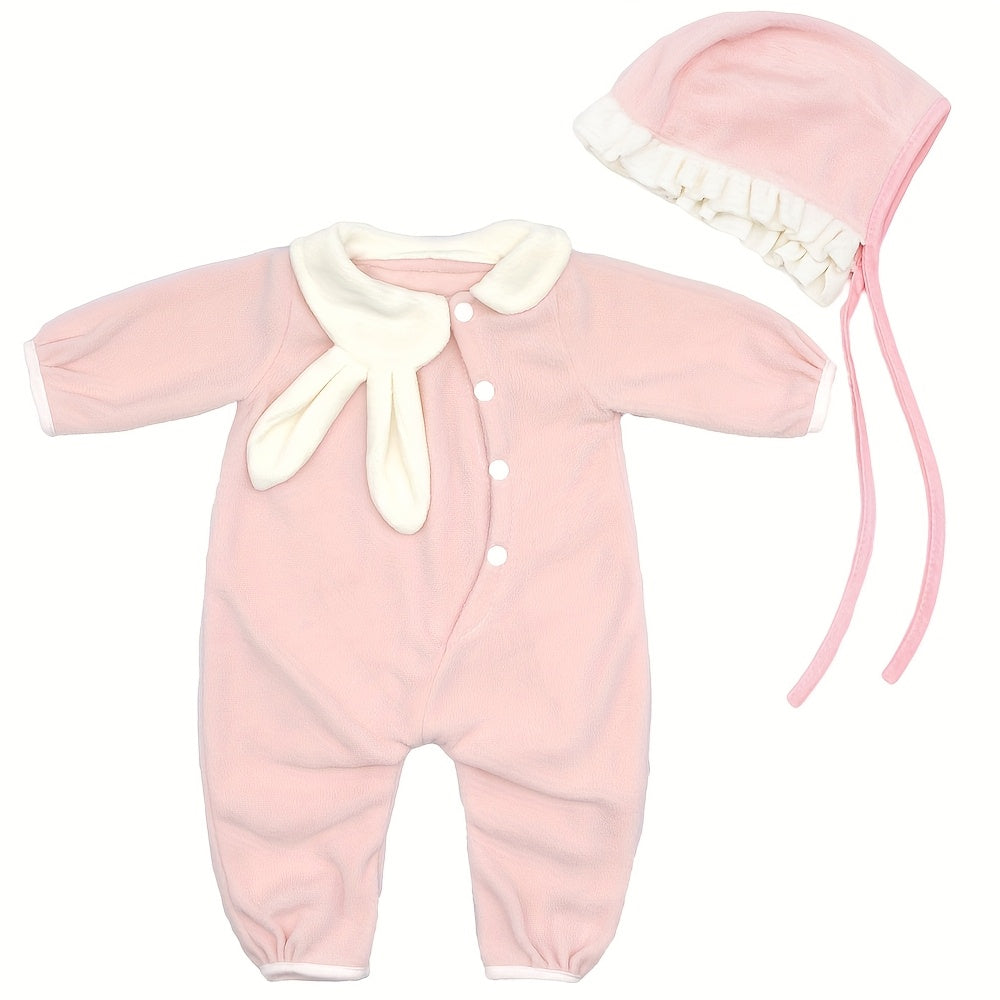 Pink Rabbit Ears Onesie with cap for 22in NPK Silicone Dolls.