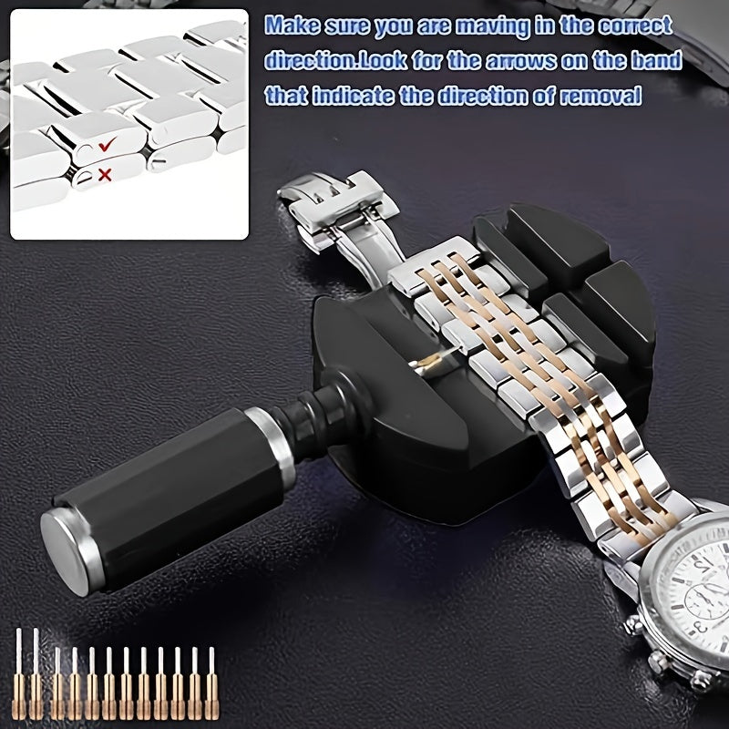 Watch Link Removal Tool Kit, 16 pieces, for Adjusting Watch Bands and Bracelets, includes Watch Pin Pusher, Hammer, and Watch Pins.