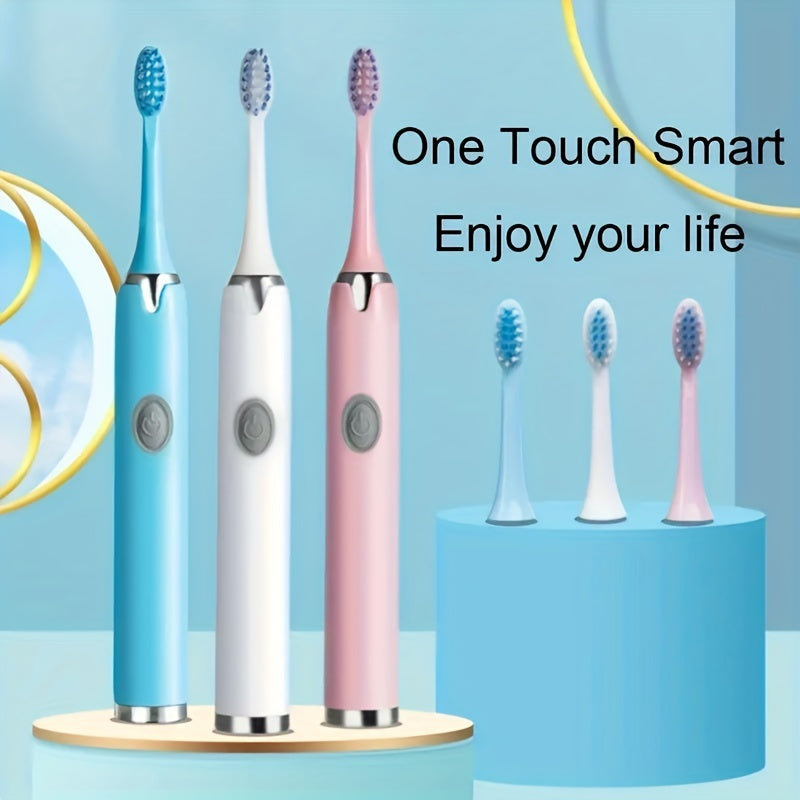 Set includes a battery-powered travel toothbrush, portable toothbrush, and 3 brush heads. Batteries not included.