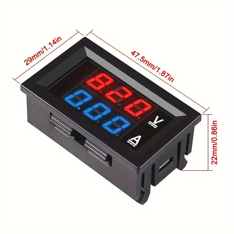 0.71 sm qizil va ko'k ko'rsatkichli raqamli LED voltmetr ammetr, DC voltaj va tok tester, 0-100V 10A, panelga o'rnatiladigan.