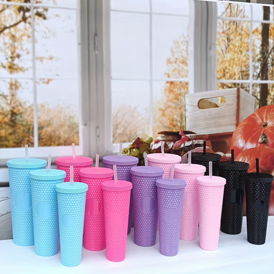 One studded tumbler with lid and straw, available in 3 sizes (400ml, 700ml, 1.1L) and  solid colors. Ideal for both summer and winter and makes a great Christmas gift for travelers.