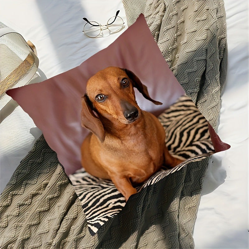 Modern Dachshund Portrait Print Throw Pillow, 18x18 inches, Made of Soft Polyester, Easy to Clean in Washing Machine, Features Zipper Closure, Perfect for Decorating Home, Office, or Party