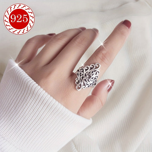 Exquisite Vintage Style S925 Sterling Silver Ring for Women - Adjustable Statement Piece with Intricate Design, Perfect for Weddings and Parties, Includes Gift Box. Low Allergy, Fashionable and Bold, Suitable for Index Finger. Weighs 5g.