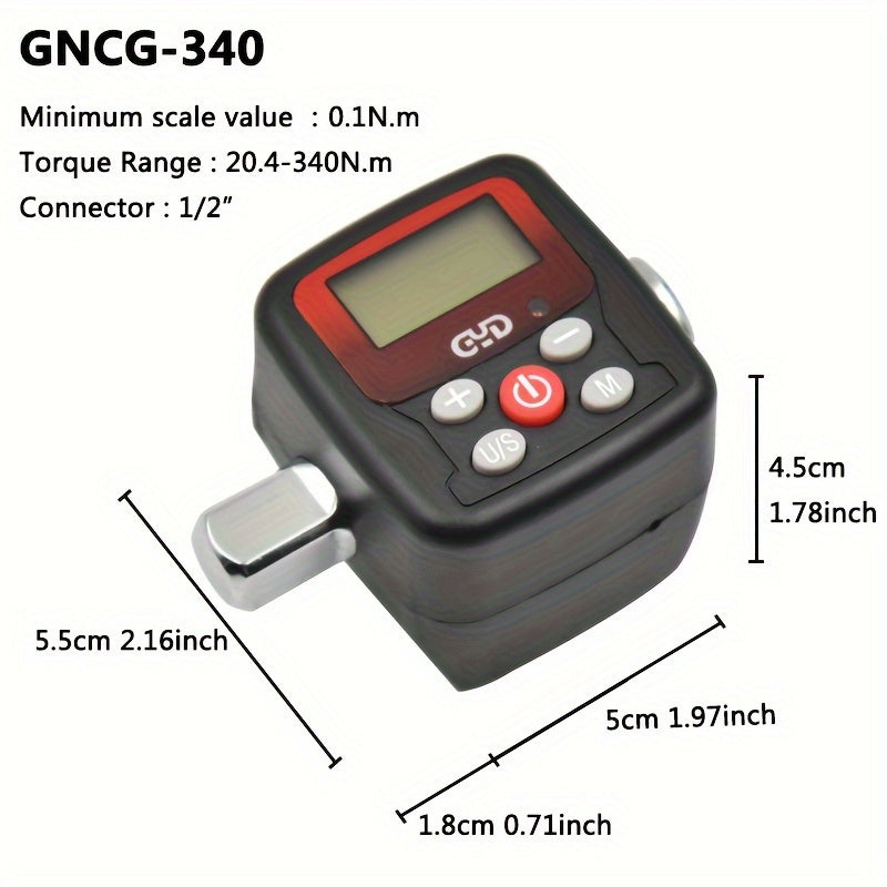 GYD Digital Torque Wrench Adapter, Adjustable with backlight, beeper and LED warning light, high precision mechanical operation, metal material, battery-powered without plug or battery.