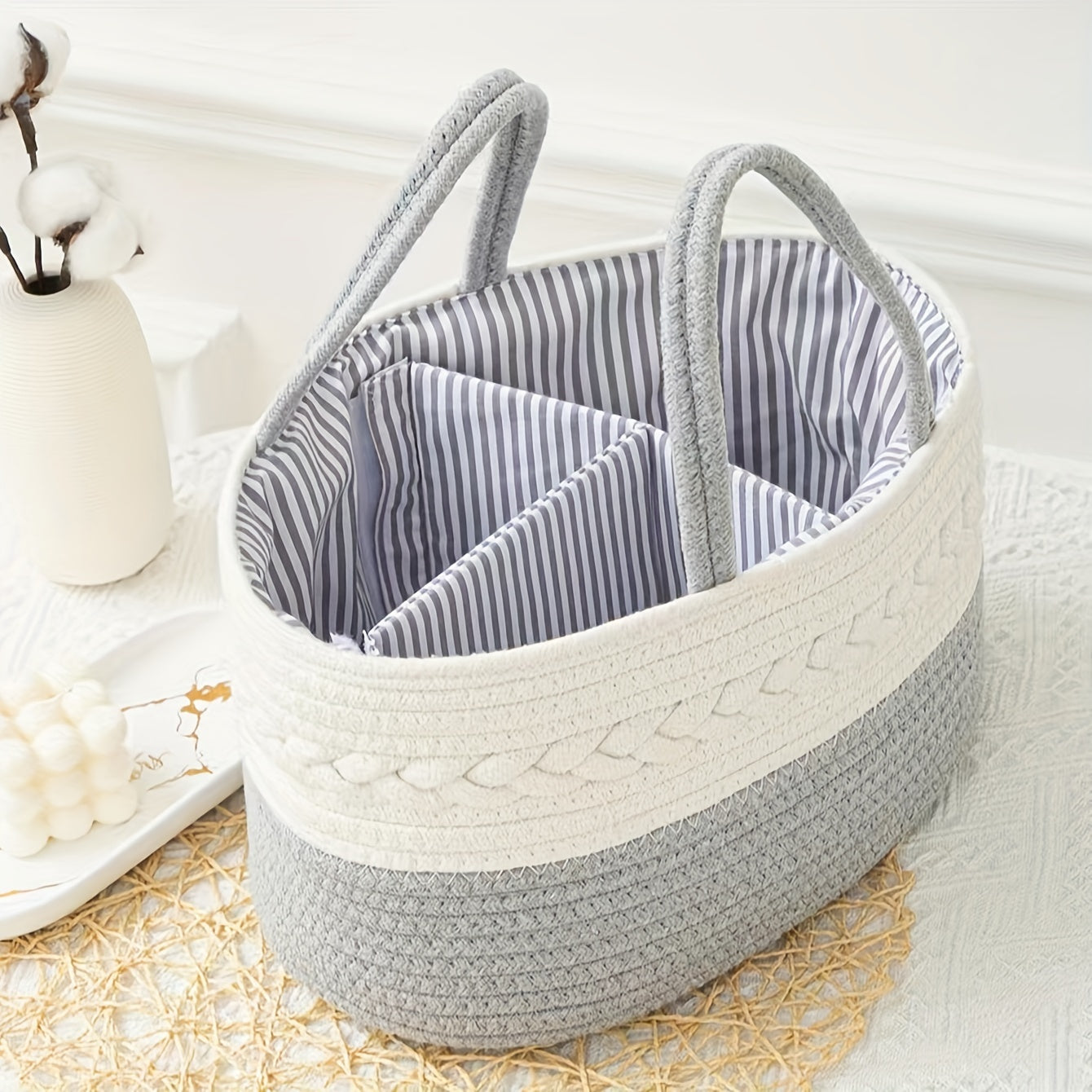 Spacious Woven Tote for On-The-Go Moms - Portable Storage Solution