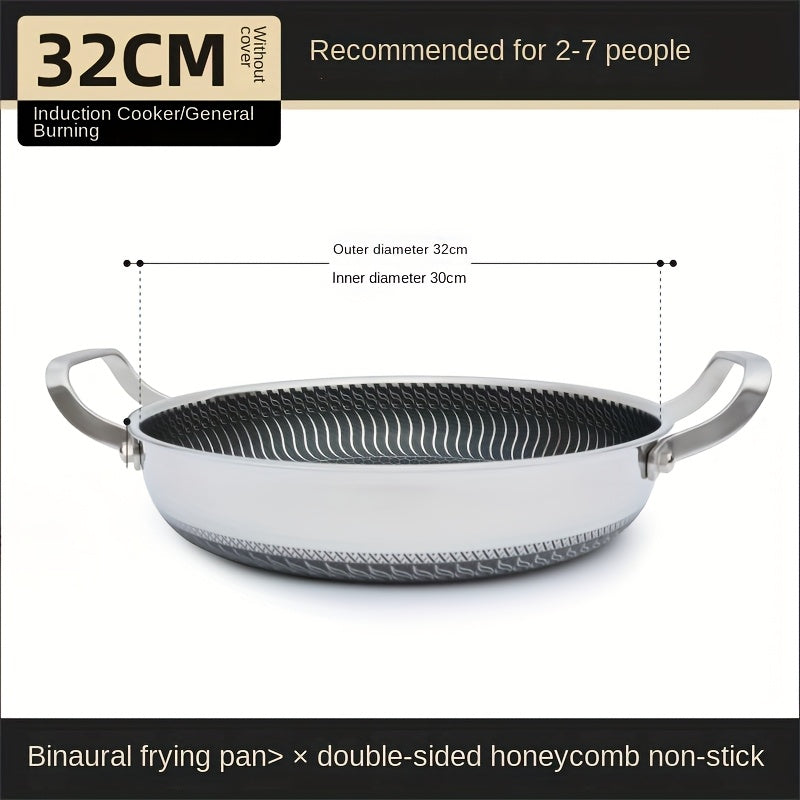 Multipurpose Stainless Steel Skillet with Non-Stick Coating and Dual Handles - Ideal for Frying, Steaming, and Baking - Oven Safe and Suitable for Induction and Gas Stoves