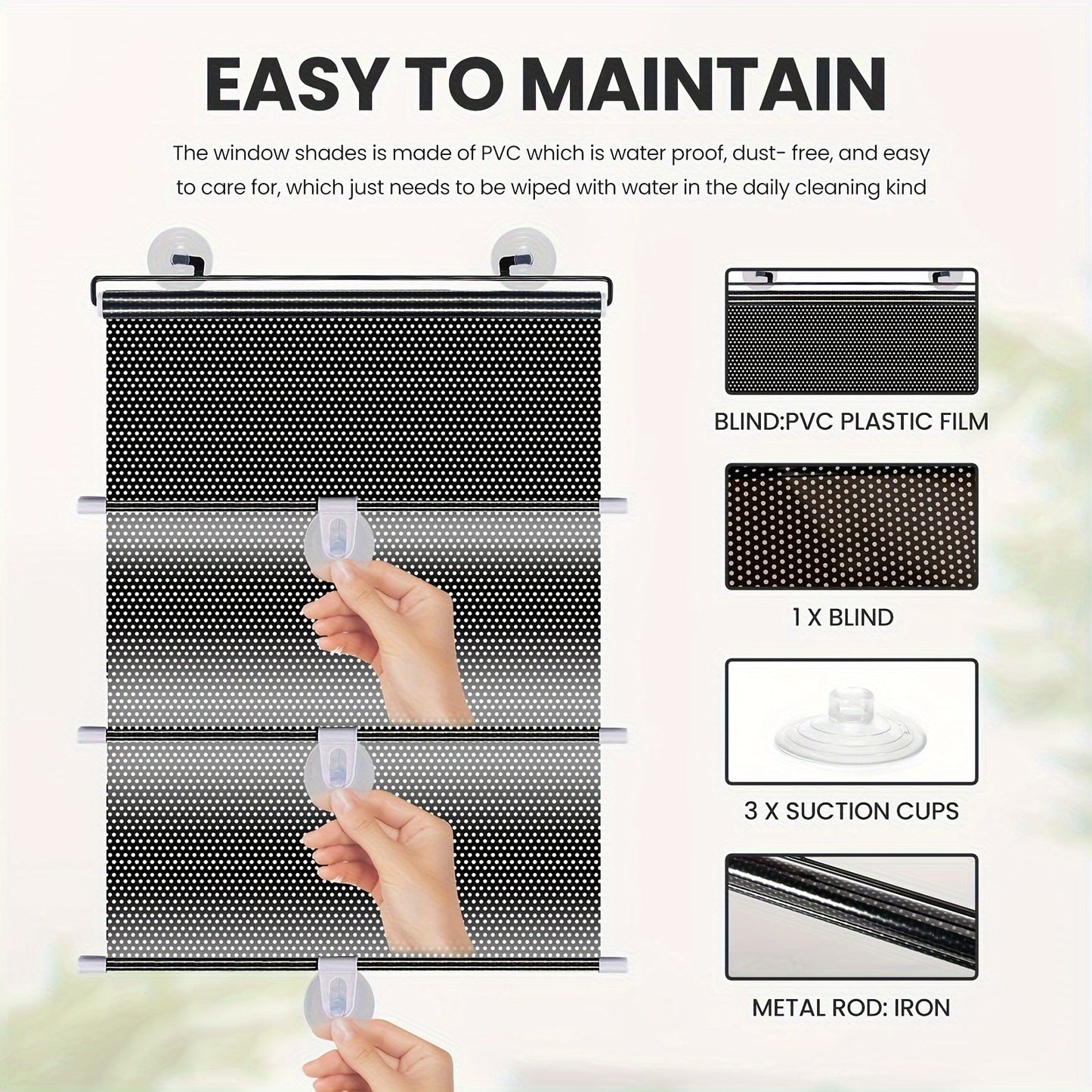 Convenient Portable Roller Blind Shade with Suction Cups - Waterproof, Drill-Free Window Cover for Bedroom & Outdoor Activities