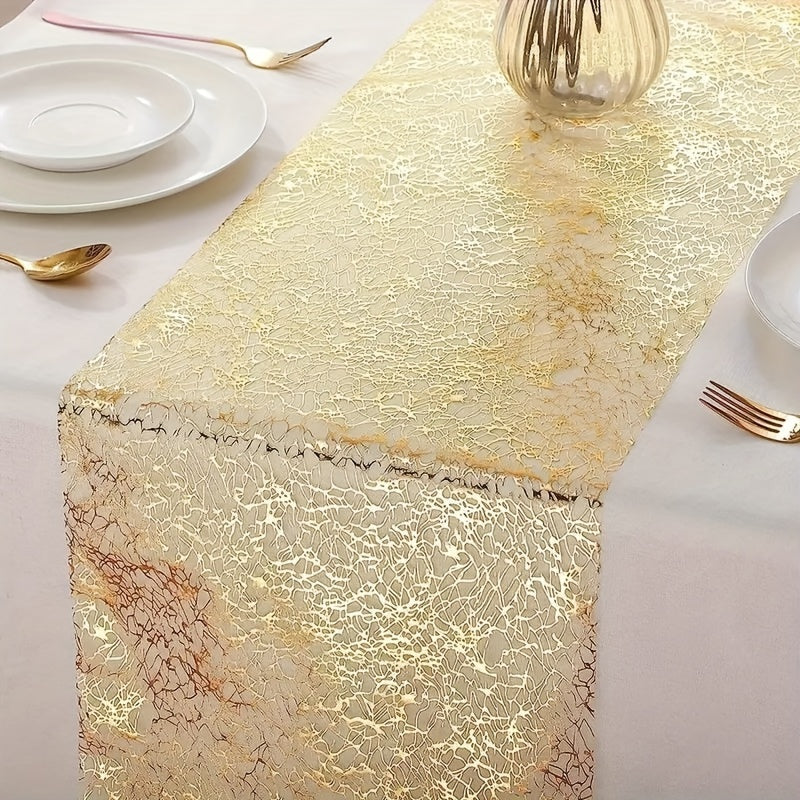 Luxurious golden sequin table runner perfect for elegant celebrations and parties with a glamorous vibe.