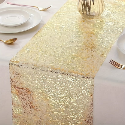 Luxurious golden sequin table runner perfect for elegant celebrations and parties with a glamorous vibe.