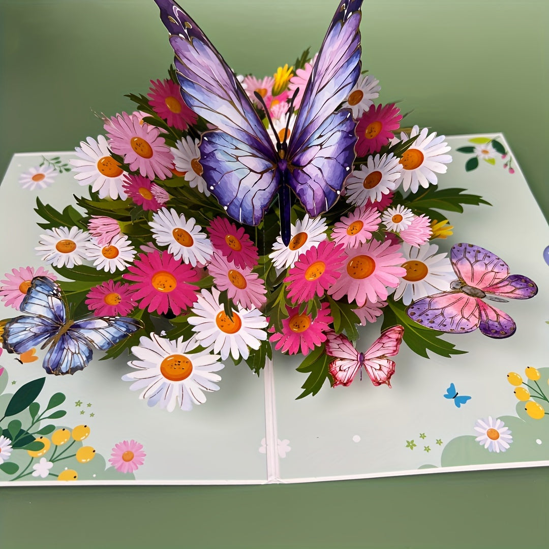 SwammCard 3D Pop-Up Greeting Card with Butterflies & Daisies - Ideal for various occasions - Unique & memorable celebration tool.