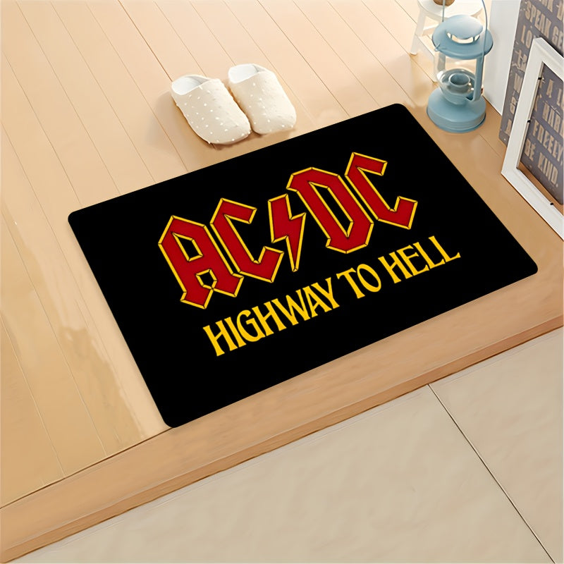 Introducing the 1 piece AC/DC Highway to Hell Welcome Doormat! Made of non-slip polyester material, this machine washable and lightweight rectangle area rug is perfect for any room in your home or office, as well as indoor and outdoor entrances. Make a