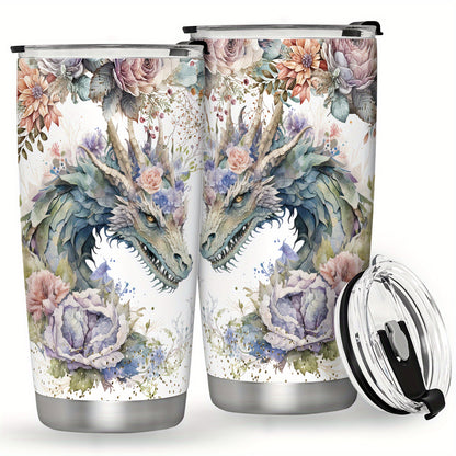 Stainless steel tumbler featuring a 3D dragon design, leak proof and BPA free. Vacuum insulated for outdoor activities. Ideal gift for holidays and birthdays.