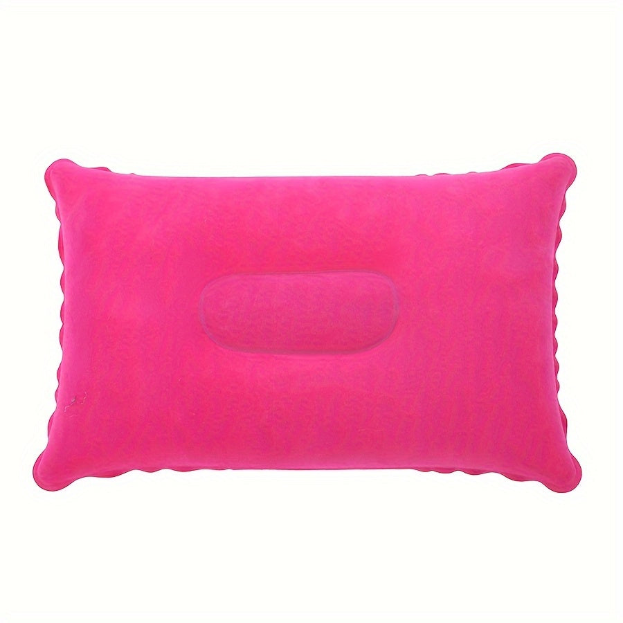 Inflatable ergonomic pillow made of PVC with flocking square design for outdoor camping, travel, or sleeping in a tent. Perfect for providing comfort and support.