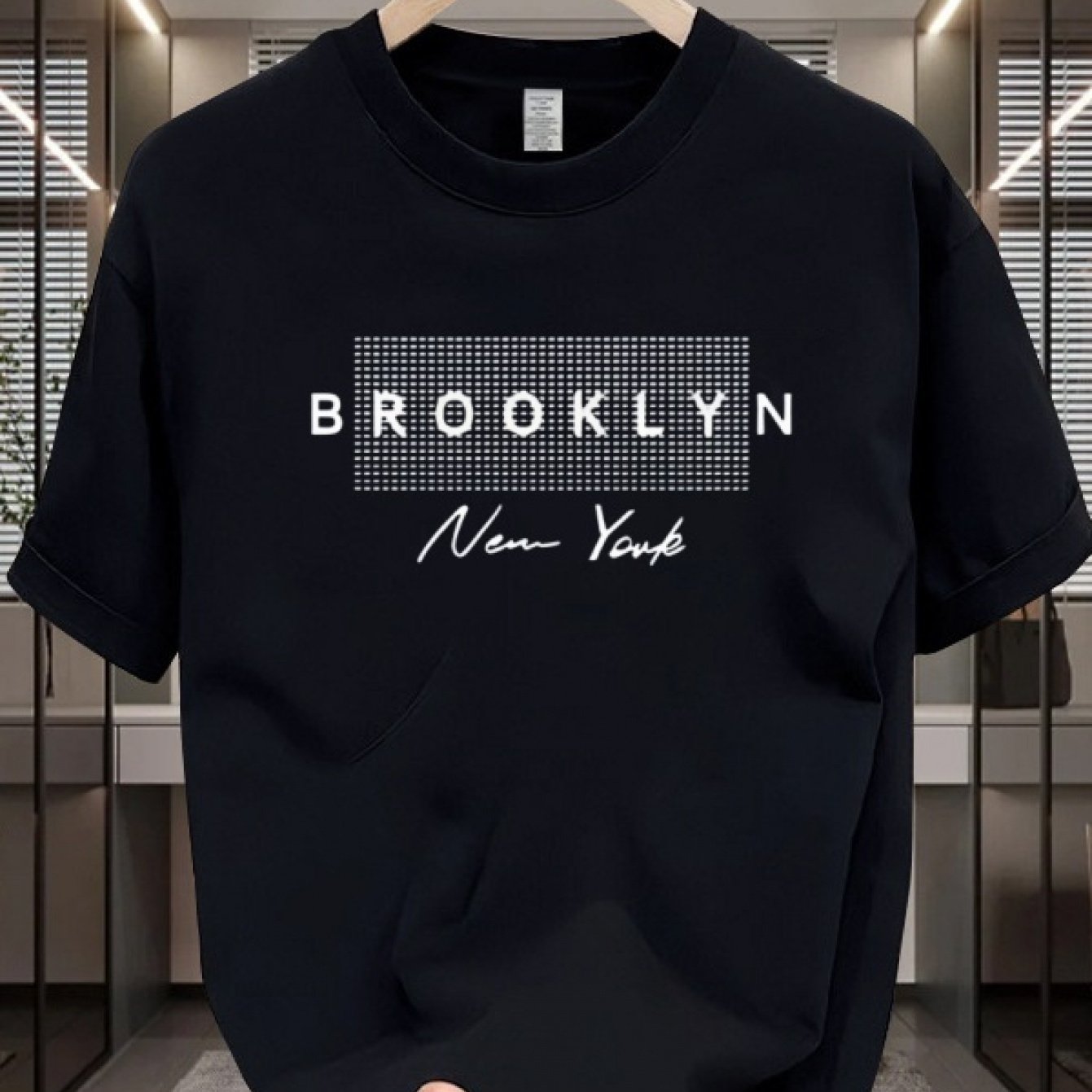 Футболка с графикой Brooklyn NYC для мужчин, круглый вырез, короткий рукав, 100% хлопок, комфортная посадка, 200 г/м²