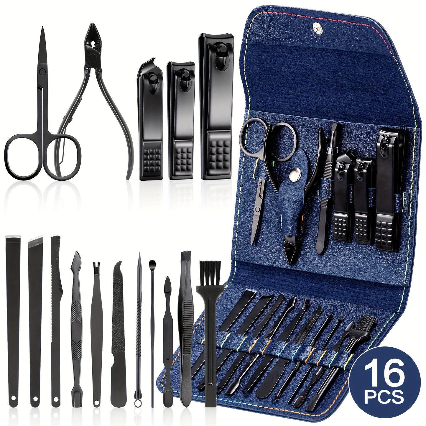 16/19pcs Stainless Steel Manicure Set for Men and Women's Travel.