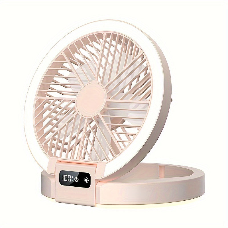 High-Performance Rechargeable Fan with LED Light - Portable, USB-Powered, Touch-Sensitive Control, Perfect for Desktop Use and Camping Outdoors